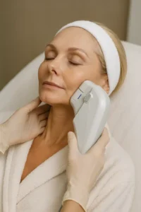 Woman receiving HIFU non surgical facelift treatment Enfield Lock