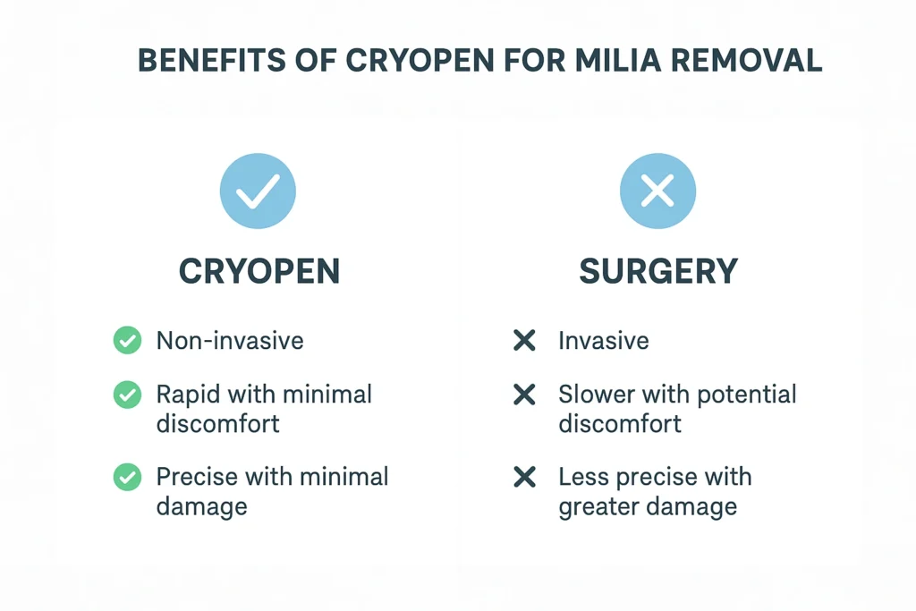 Benefits of cryopen for milia removal Enfield Lock compared to surgical treatments.