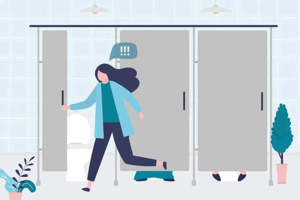 graphic of Urine incontinence Enfield Lock woman running to the toilet.