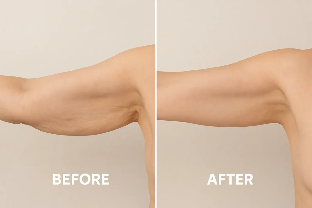 Picture of LA LIPO Enfield Lock before and after results of skin tightening treatment on the upper arms.